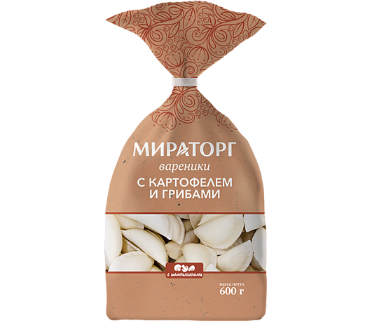 Вареники с картофелем и грибами зам пленка 600г*8 (4,8кг) Мираторг Брянск Россия