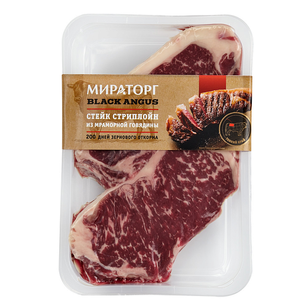 Стейк Стриплойн б/к зам DF 320г*6(1,92кг) BLACK ANGUS Мираторг (Брянск) Россия
