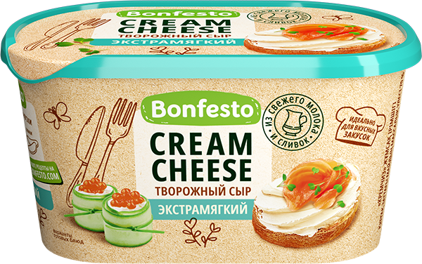 400 гр Сыр творожный "CreamCheese" ЭКСТРАМЯГКИЙ 70% Bonfesto  (6шт.)