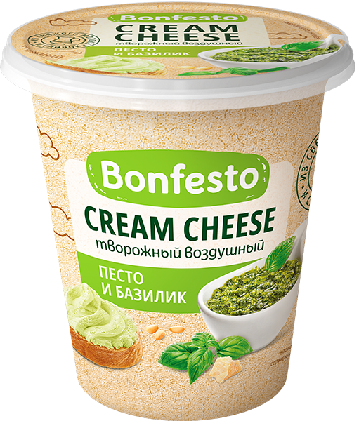 Сыр творожный "CreamCheese воздушный" "Песто и базилик" 125гр 65% Bonfesto (8шт)