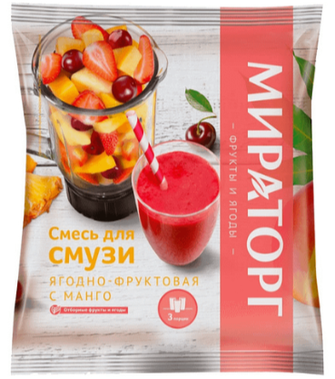 Смесь для смузи ягодно-фруктовая с манго 300г*20 (6кг) Мираторг РОССИЯ