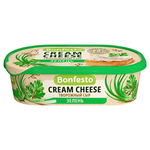 140гр Сыр творожный "CreamCheese" с наполнителем "Зелень"  65% Bonfesto(6шт)