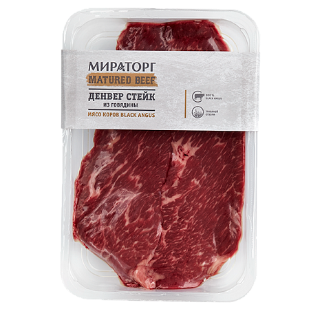 Денвер стейк из говядины б/к зам SKIN 290г*4 (1,16кг) BLACK ANGUS Мираторг Брянск Россия